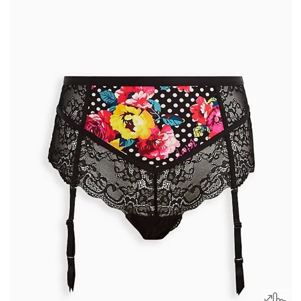 Torrid Betsey Johnson Polka Dot & Floral Underwire Bralette &  Garter Panty - Picture 3 of 6